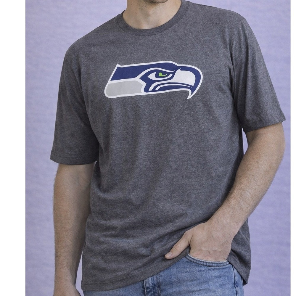 NFL‎ Seattle Seahawks Mens T-Shirt Gray Logo Short Sleeve Team Apparel Large